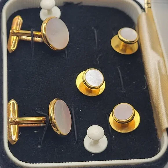 New Dickens of London for Barney's New York Set of Cufflinks 3 tie pins abalone